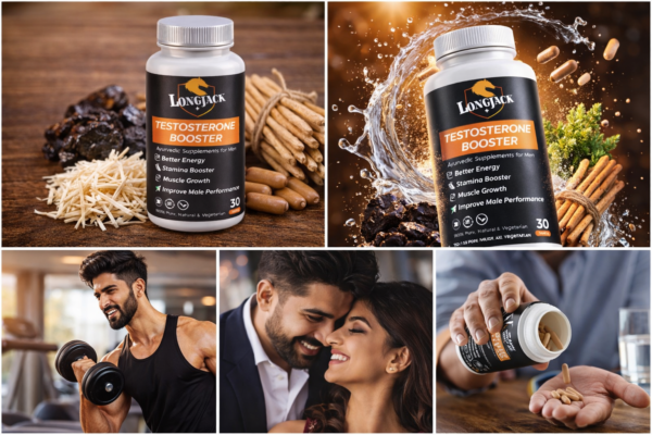 LongJack Natural Herbal Testosterone Booster 1 Month Pack - Ayurvedic capsules with Shilajit, Ashwagandha & herbs for energy, stamina, muscle growth, and male performance