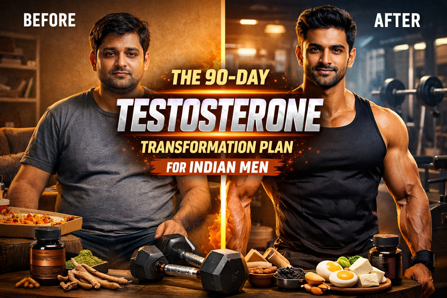 90-day testosterone transformation plan Indian men before after fitness lifestyle