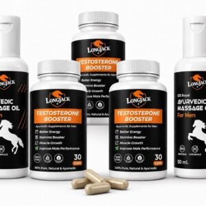 LongJack+ Ayurvedic Testosterone Booster Combo for Men | Herbal Stamina, Energy & Performance Support | 90 Capsules + 100ML Massage Oil | 45 Days Pack