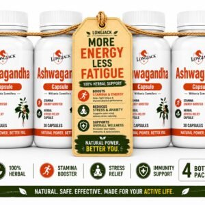 LongJack+ Ashwagandha Ayurvedic Capsules For Energy Booster Wellness Supplement ( Pack Of 4 )