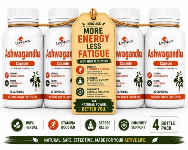 LongJack+ Ashwagandha Ayurvedic Capsules For Energy Booster Wellness Supplement ( Pack Of 4 )