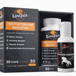LongJack+ Men’s Wellness Combo Pack – 30 Herbal Stamina Booster Capsules with 50ml Ayurvedic Massage Oil