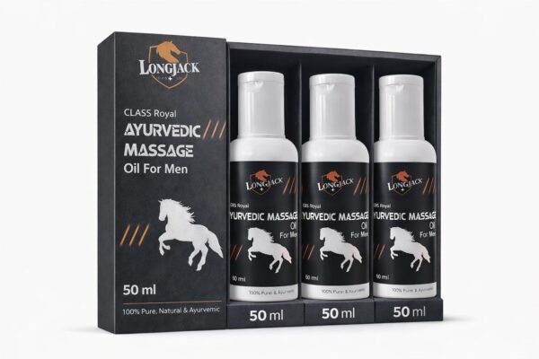 LongJack+ Herbal Massage Oil for Men – Ayurvedic Stamina, Energy, Strength & Power Booster | 150ml (45 Days Pack)