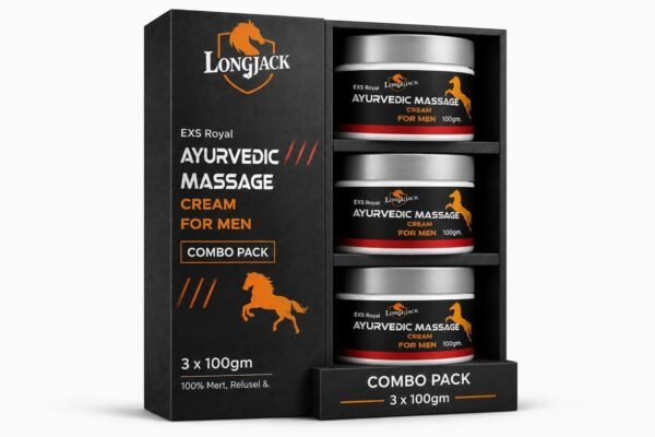 LongJack+ Ayurvedic Long & Strong Cream for Men | Herbal Stamina Booster & Vitality Massage Cream | 300g Combo Pack