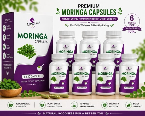 LongJack+ Moringa Herbal Capsules for Daily Vitality, Energy & Stamina – Natural Balanced Lifestyle Supplement | Pack of 6