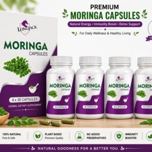 60-Day Vitality Transformation: LongJack + Moringa Ayurvedic Capsules for Men | Pack of 4