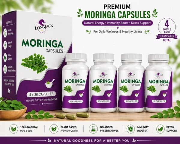 60-Day Vitality Transformation: LongJack + Moringa Ayurvedic Capsules for Men | Pack of 4